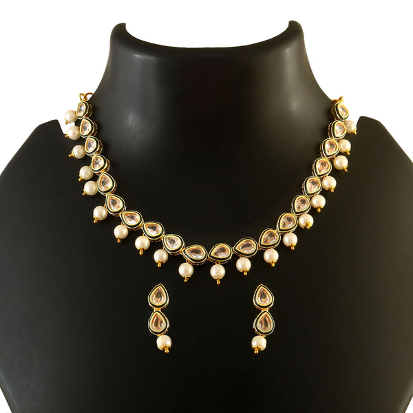 Women's Ethnic Gold Plated Kundan and Pearl Choker Necklace Set