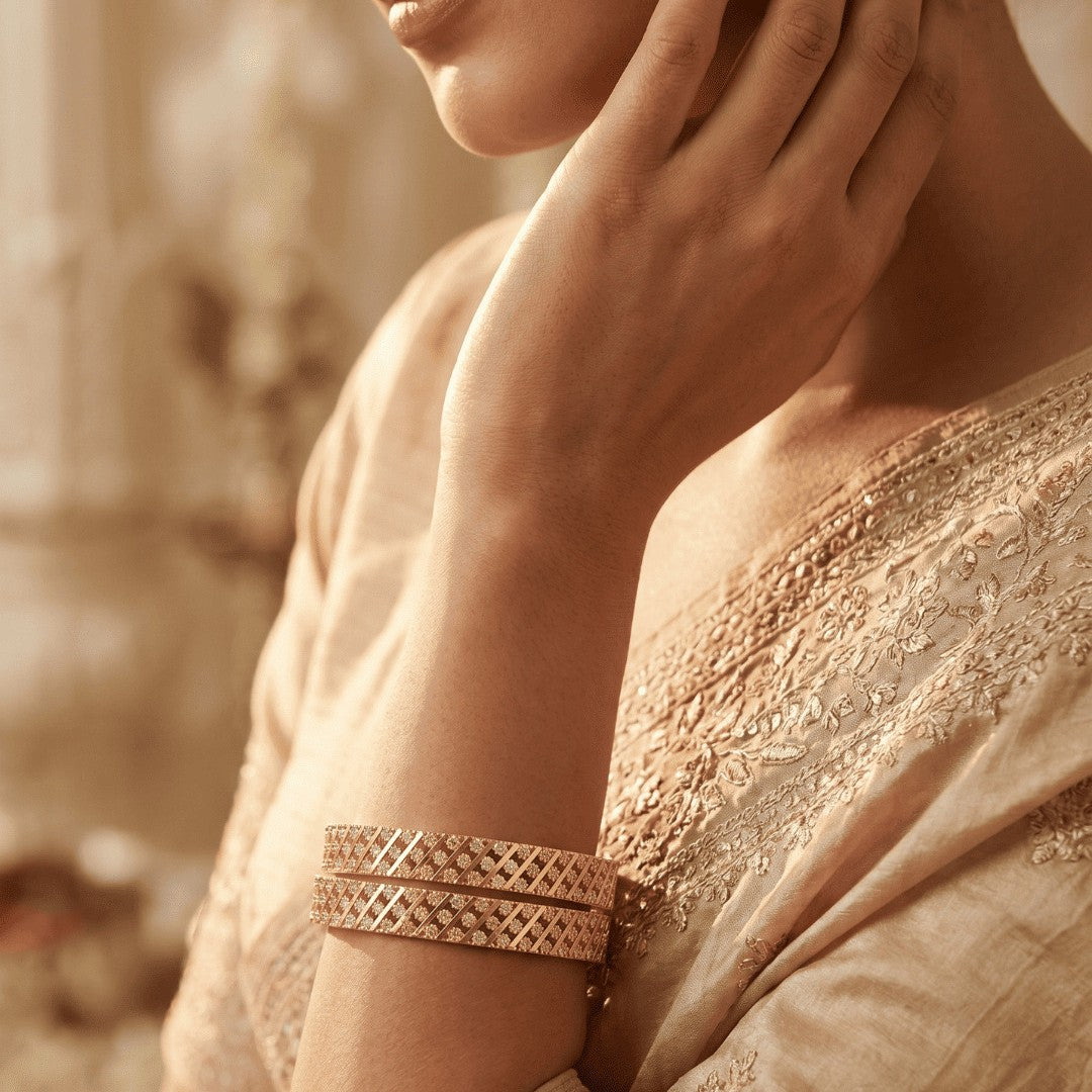 Set Of 2 Gold-Plated & Silver-Plated Intricate Design Bangles