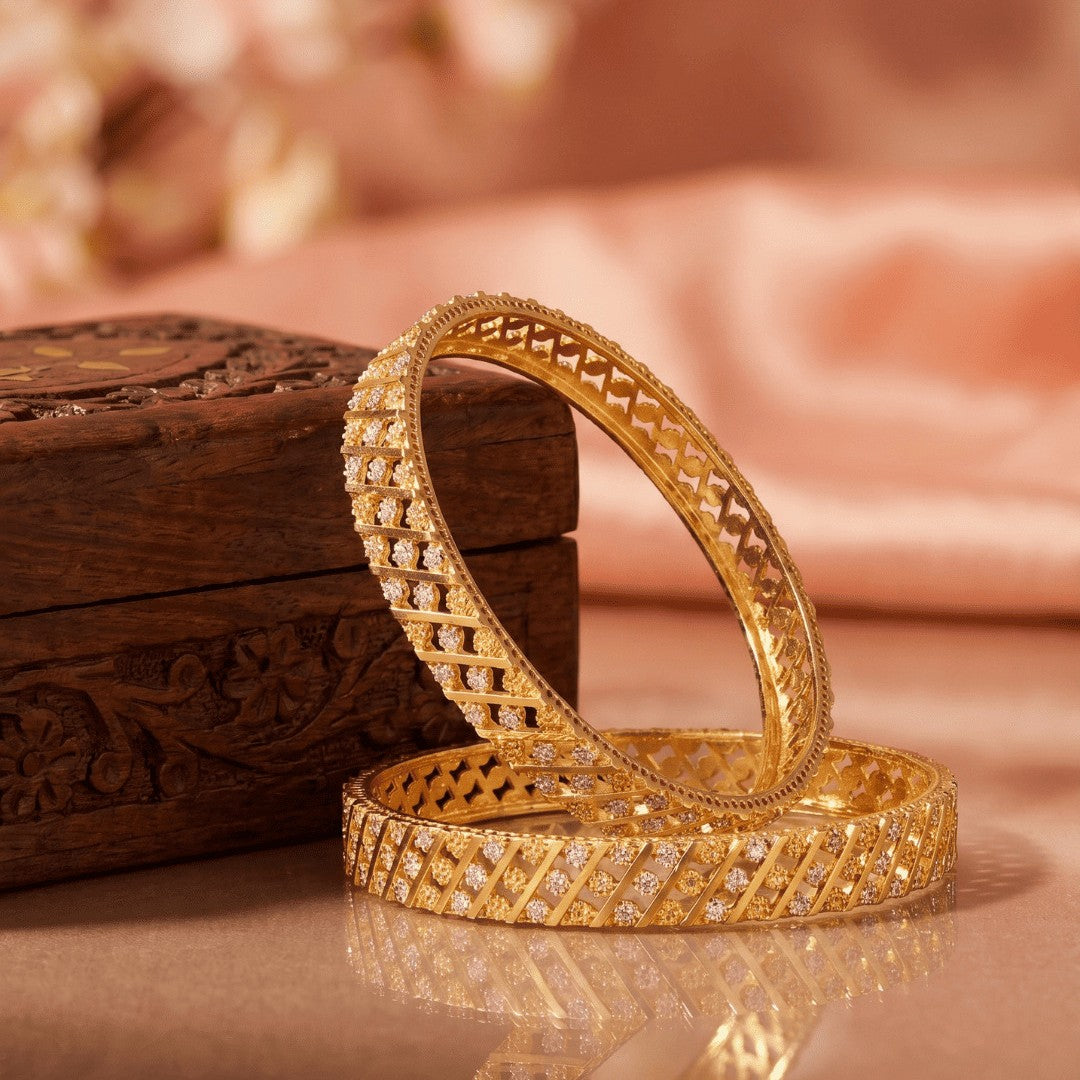 Set Of 2 Gold-Plated & Silver-Plated Intricate Design Bangles