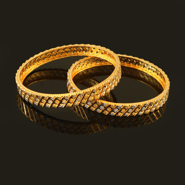 Set Of 2 Gold-Plated & Silver-Plated Intricate Design Bangles