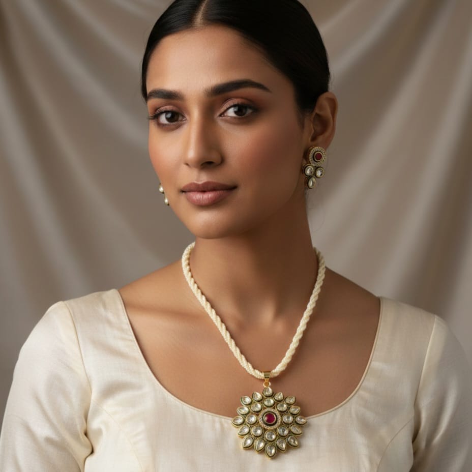 Gold-Plated Kundan Studded & Pearl Beaded Jewellery Set