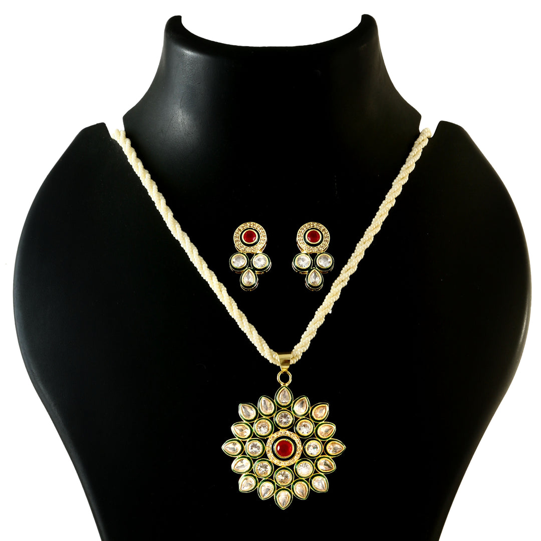Gold-Plated Kundan Studded & Pearl Beaded Jewellery Set