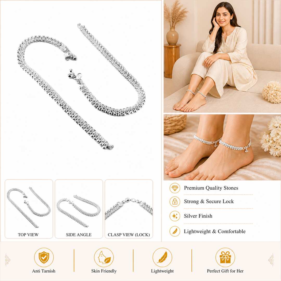 Jewar Mandi Silver-Plated Intricate Multi-Layered Anklet
