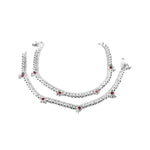 Load image into Gallery viewer, Silver-Plated Stone-Studded Layered Ghungroo Anklets
