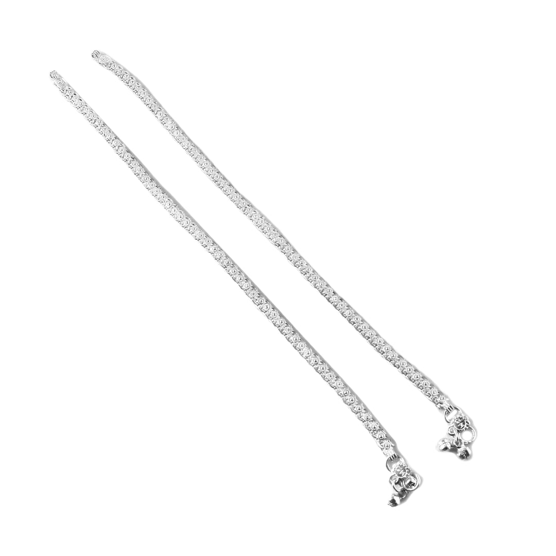 Silver-Plated Intricate Textured Ghungroo Anklets