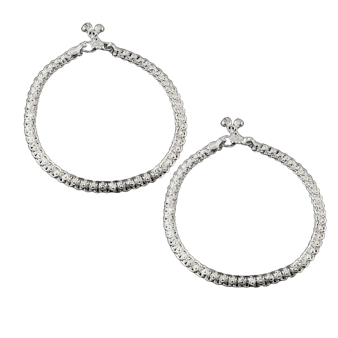 Silver-Plated Intricate Textured Ghungroo Anklets