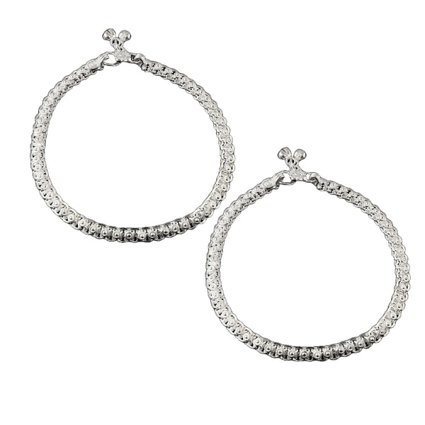 Silver-Plated Intricate Textured Ghungroo Anklets
