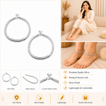 Load image into Gallery viewer, Silver-Plated Intricate Textured Ghungroo Anklets

