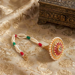 Load image into Gallery viewer, Gold Plated Floral Bracelet with Red Stones &amp; Pearl Beads Adjustable Design
