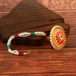 Load image into Gallery viewer, Gold Plated Floral Bracelet with Red Stones &amp; Pearl Beads Adjustable Design
