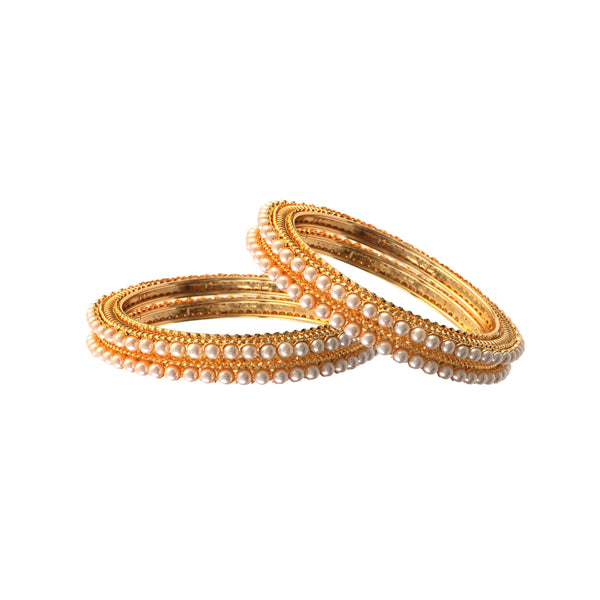 Set of 4 Gold-Plated Pearl Studded Bangles