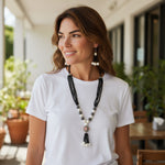 Load image into Gallery viewer, Silver-Plated Beaded Layered Jewellery Set (Black)
