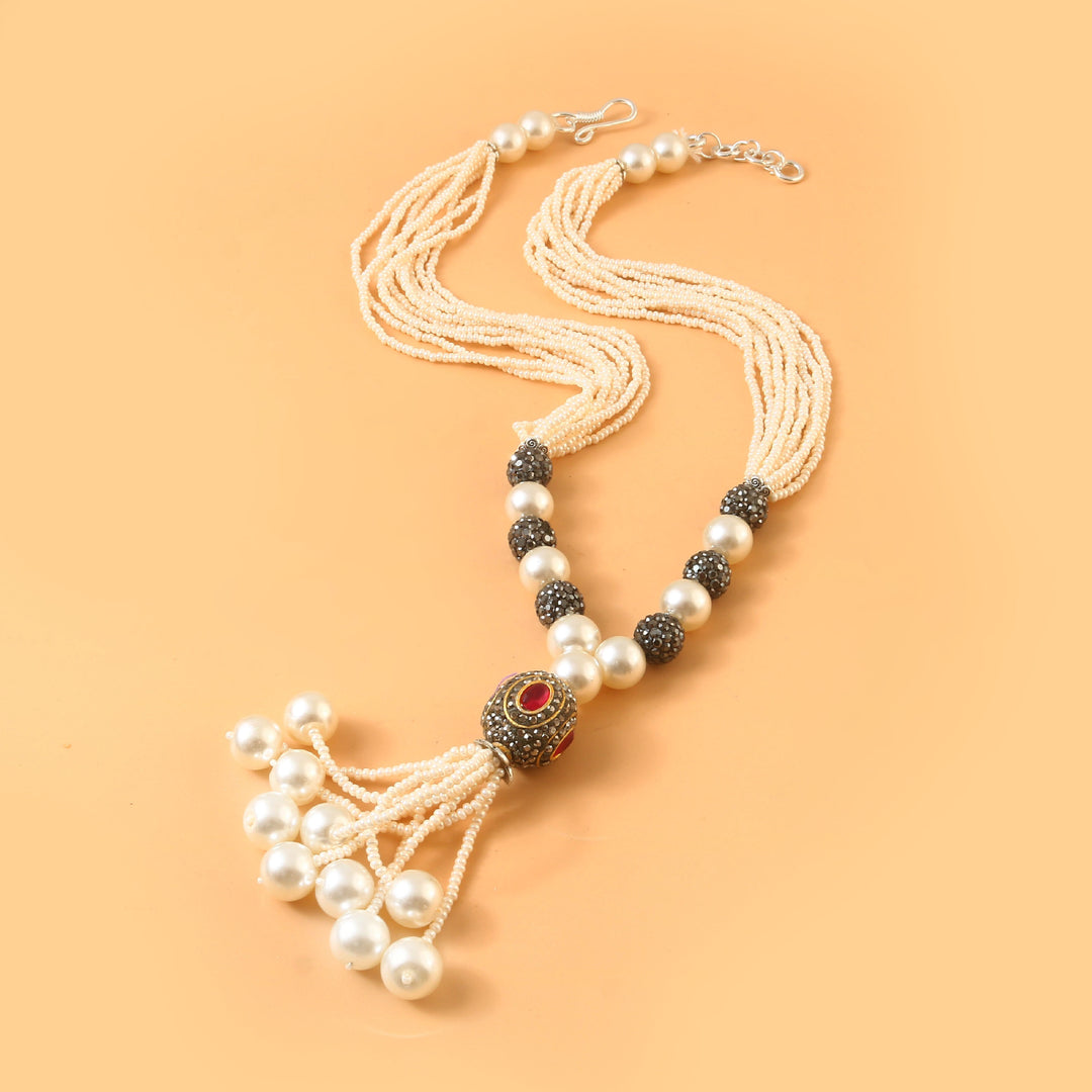 Silver-Plated Beaded Layered Jewellery Set (Black)