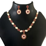 Load image into Gallery viewer, Gold-Plated Red Stone &amp; Pearl Studded Jewellery Set
