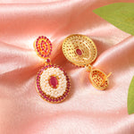 Load image into Gallery viewer, Gold-Plated Red Stone &amp; Pearl Studded Jewellery Set
