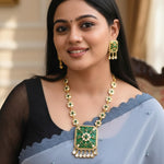 Load image into Gallery viewer, Silver-Plated Kundan &amp; Mother Pearl Stone-Studded Jewellery Set
