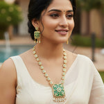Load image into Gallery viewer, Silver-Plated Kundan &amp; Mother Pearl Stone-Studded Jewellery Set
