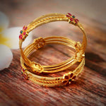 Load image into Gallery viewer, Set of 2 Gold-Plated Stone Studded &amp; Beaded Bangles
