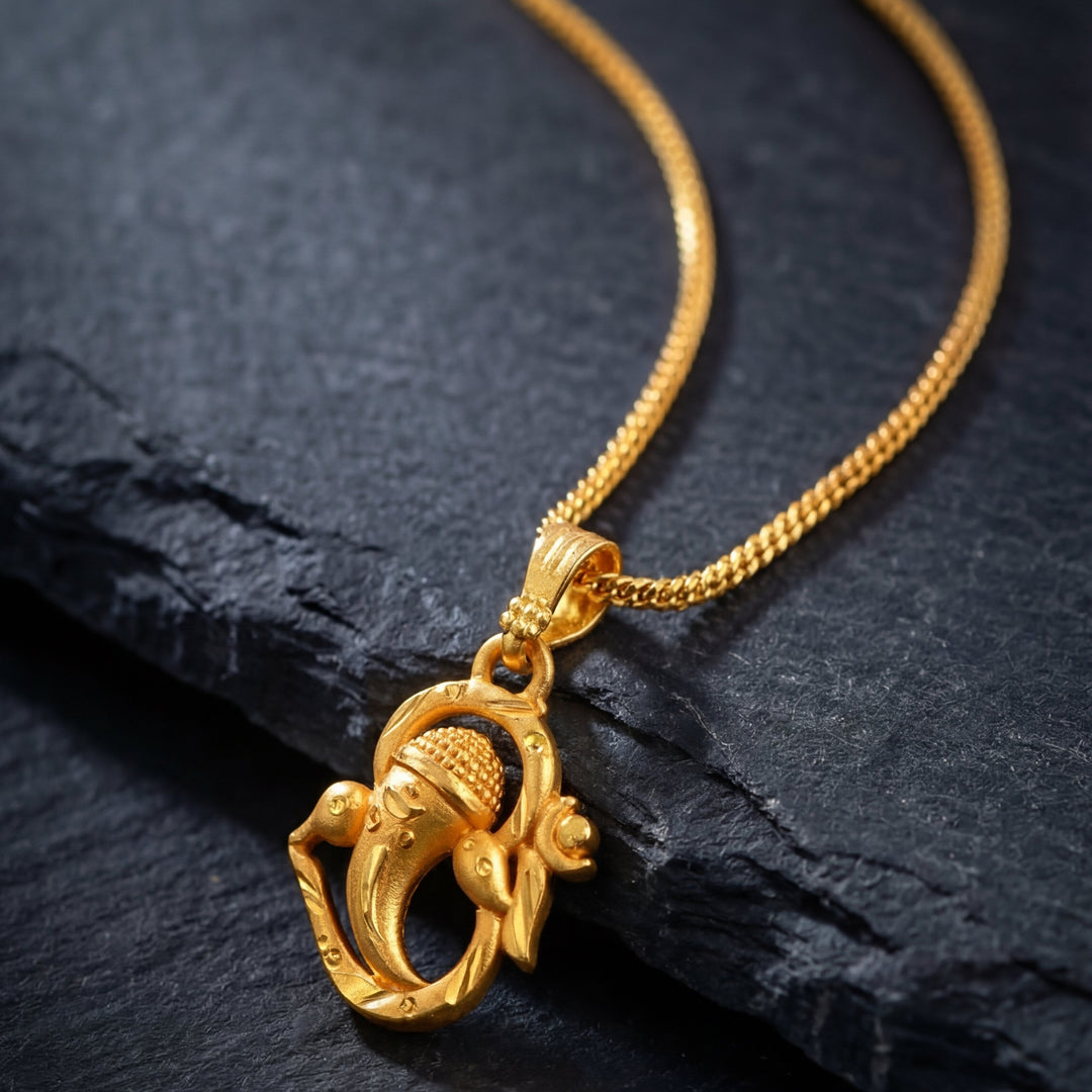 Unisex Micro Gold Plated Ganesh Pendant With Chain