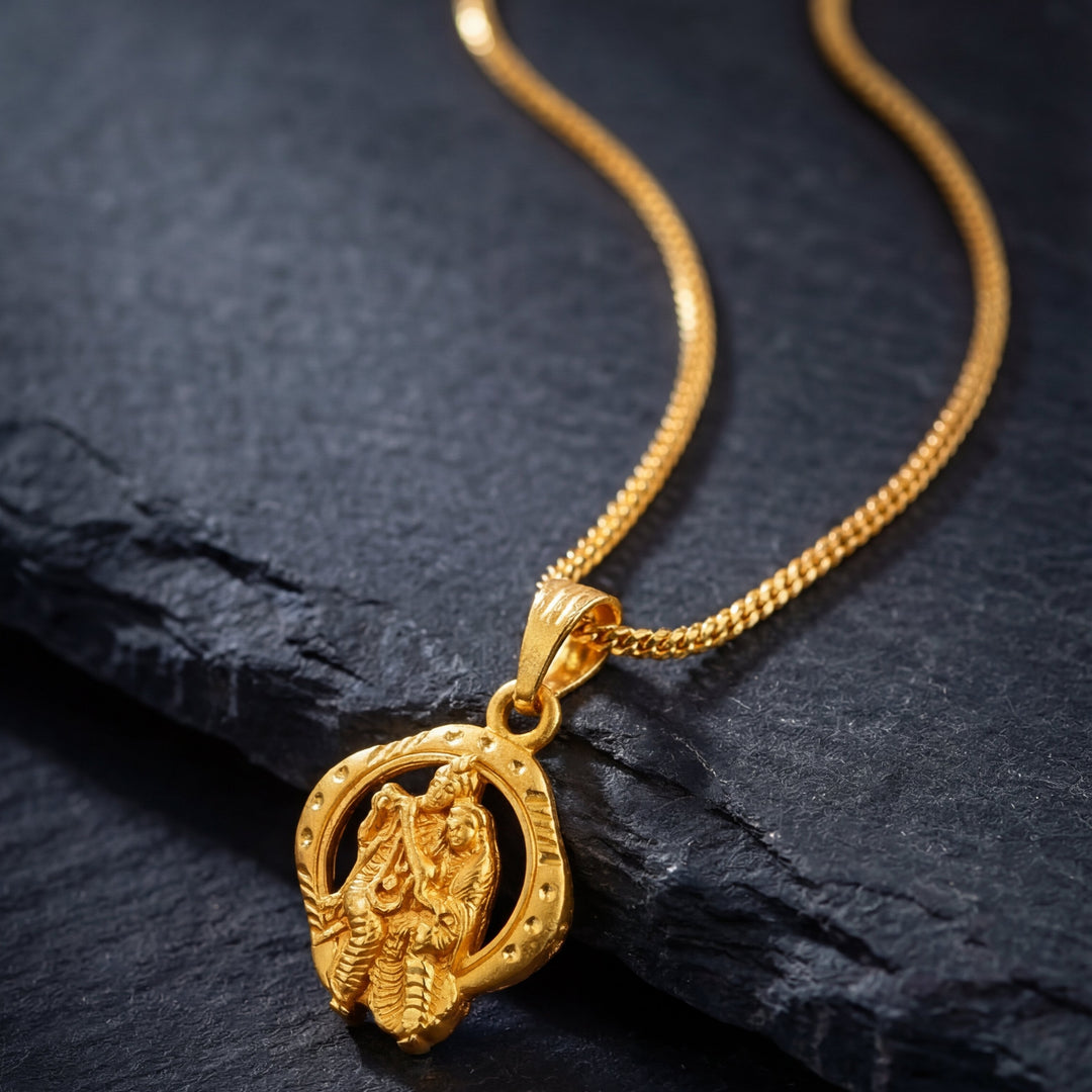 Unisex Micro Gold Plated Radha Krishna Pendant With Chain
