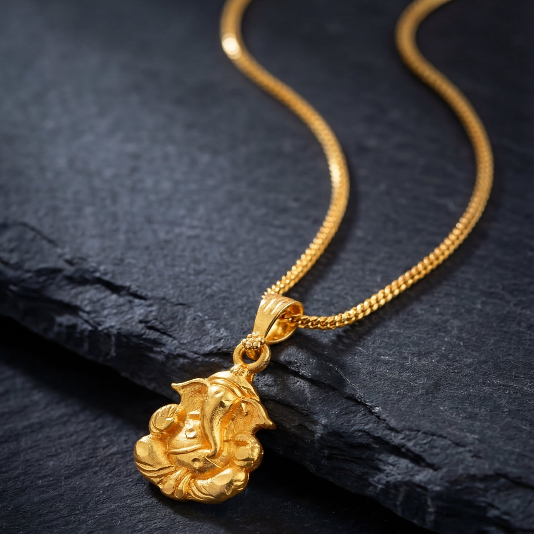 Unisex Micro Gold Plated Ganesh Pendant With Chain