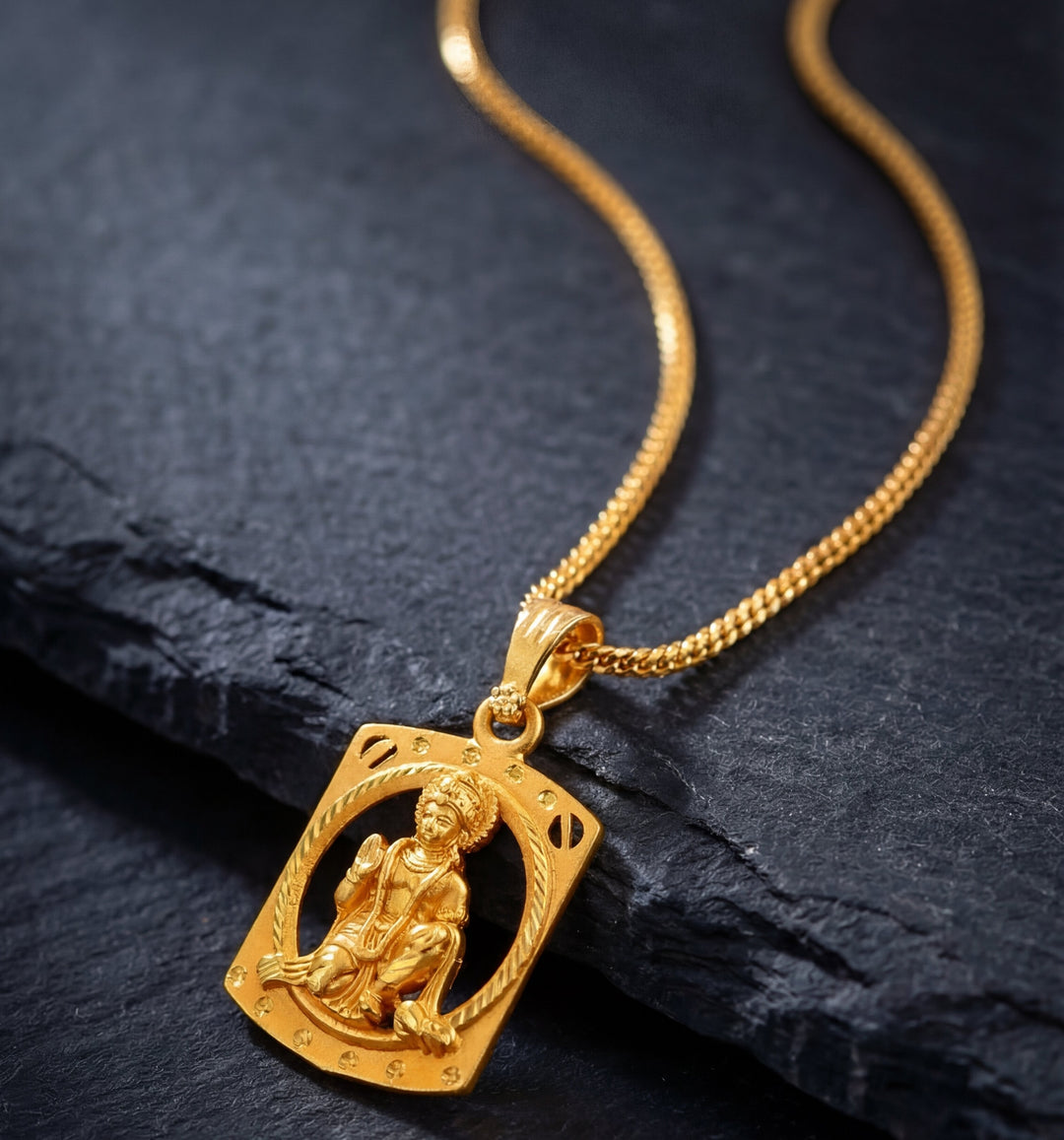 Unisex Micro Gold Plated Hanuman Pendant With Chain