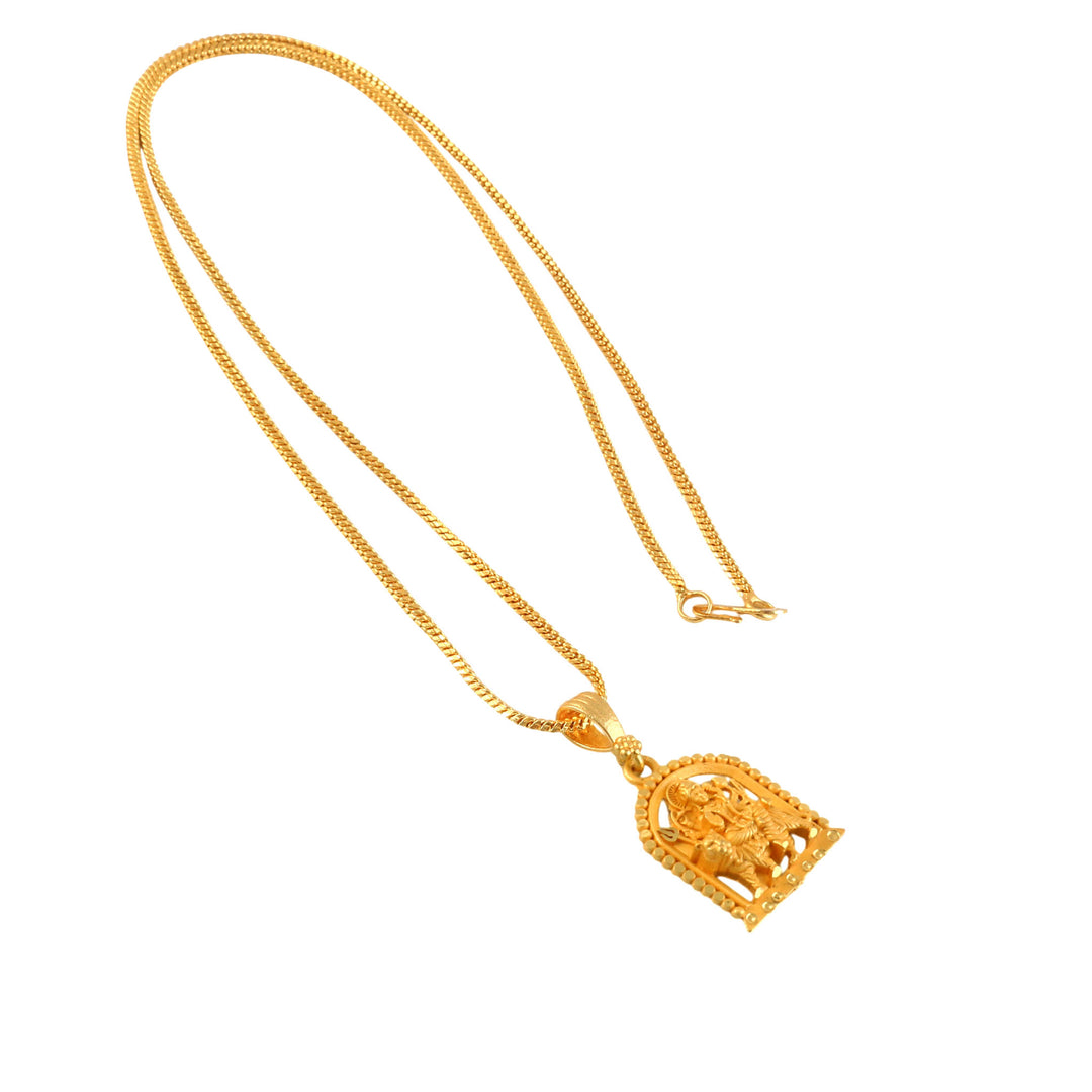 Unisex Micro Gold Plated Durga Pendant With Chain