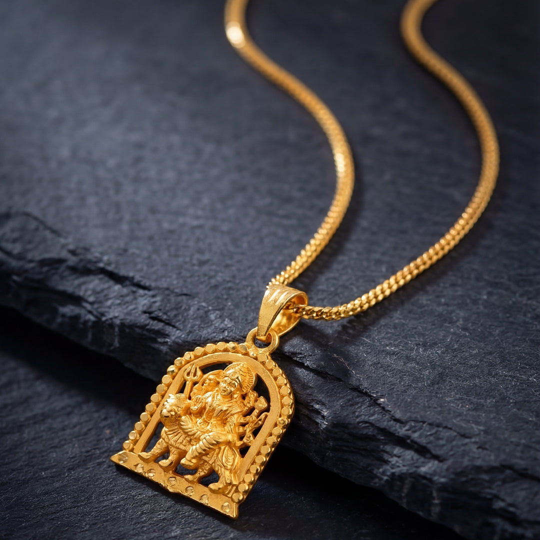 Unisex Micro Gold Plated Durga Pendant With Chain