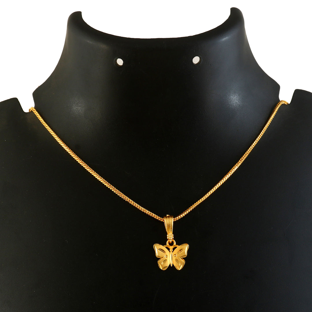 Unisex Micro Gold Plated Butterfly Pendant With Chain