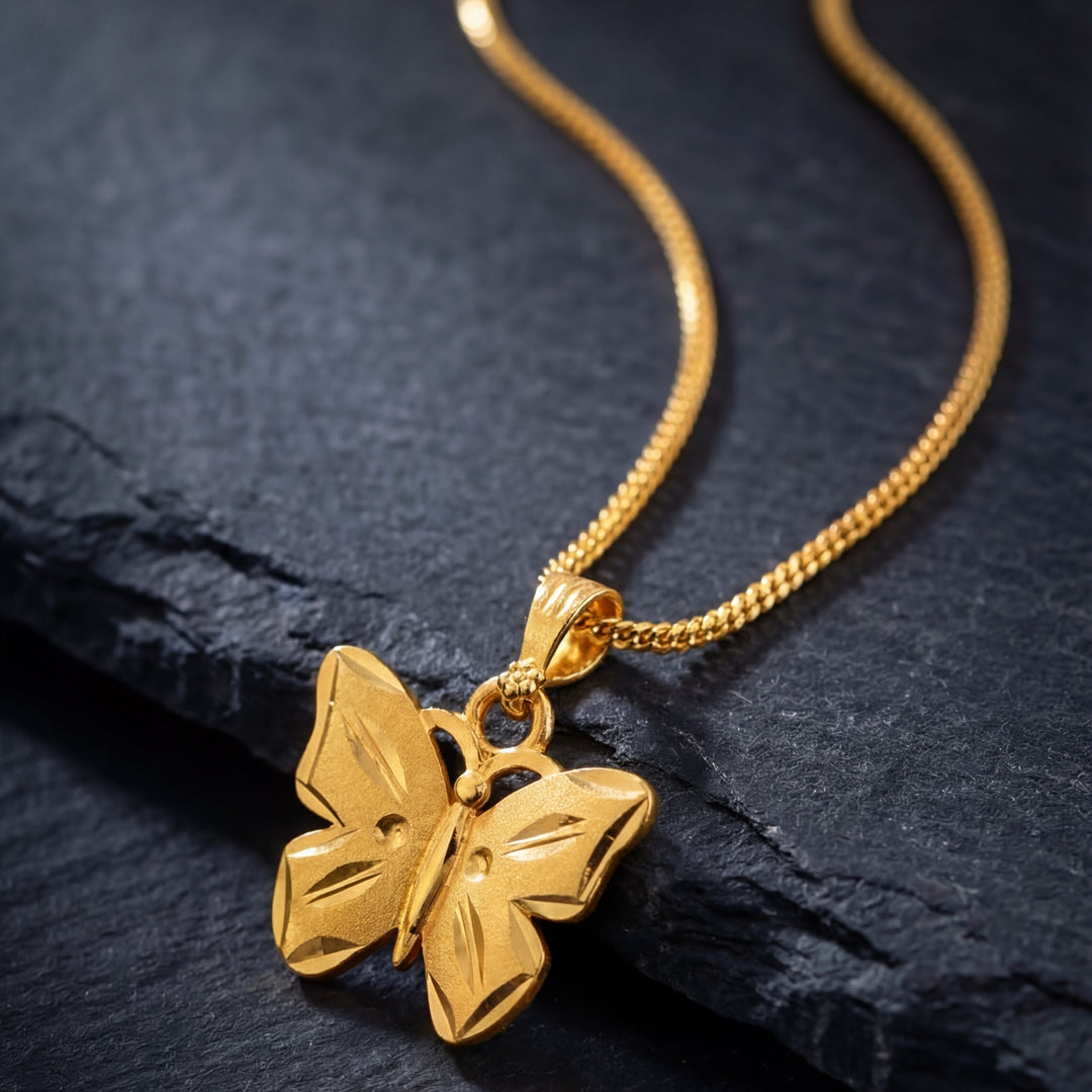Unisex Micro Gold Plated Butterfly Pendant With Chain