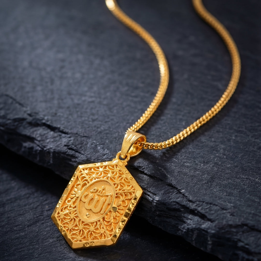 Unisex Micro Gold Plated Allah Pendant With Chain