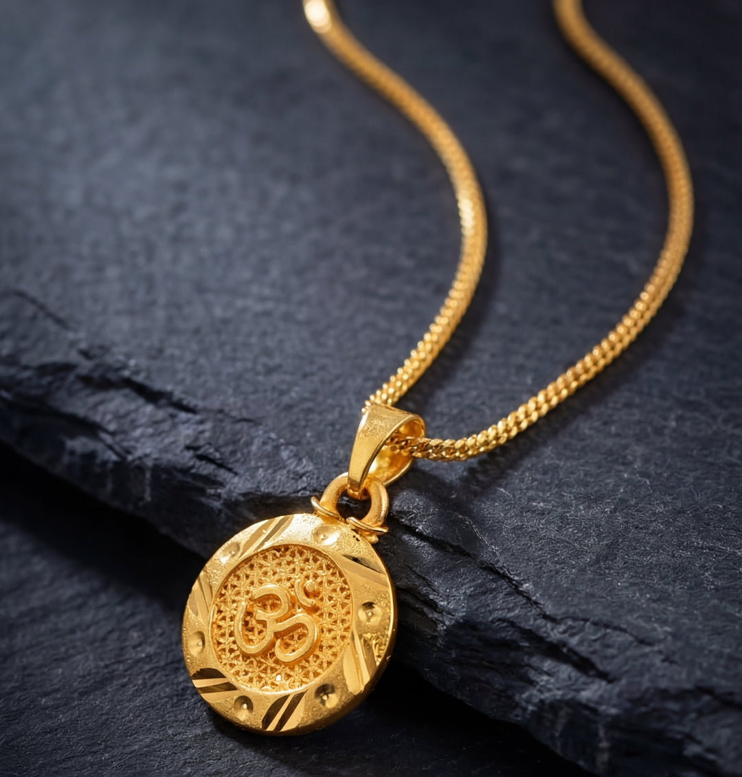 Unisex Micro Gold Plated Om Pendant With Chain