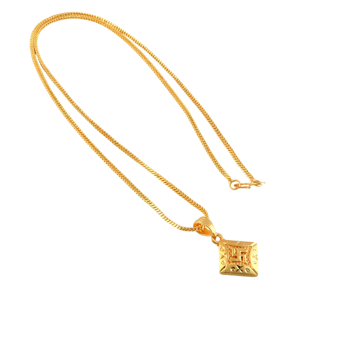 Unisex Micro Gold Plated Swastik Pendant With Chain