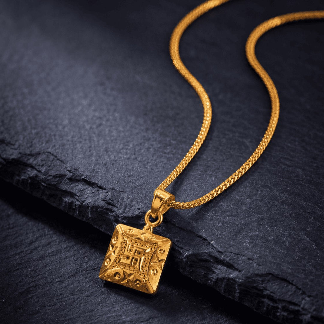 Unisex Micro Gold Plated Swastik Pendant With Chain