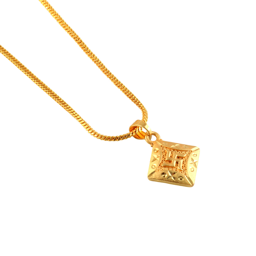 Unisex Micro Gold Plated Swastik Pendant With Chain