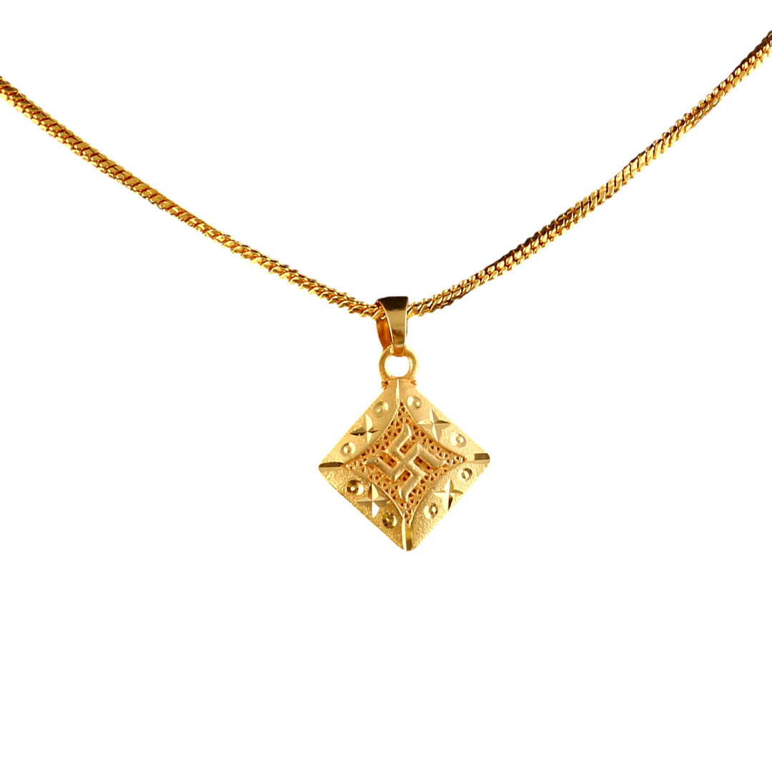 Unisex Micro Gold Plated Swastik Pendant With Chain