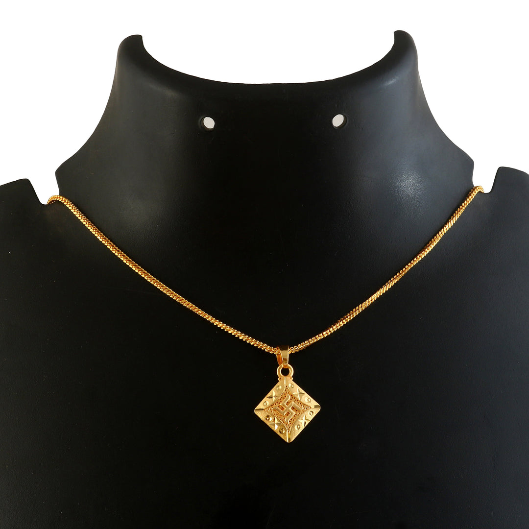 Unisex Micro Gold Plated Swastik Pendant With Chain