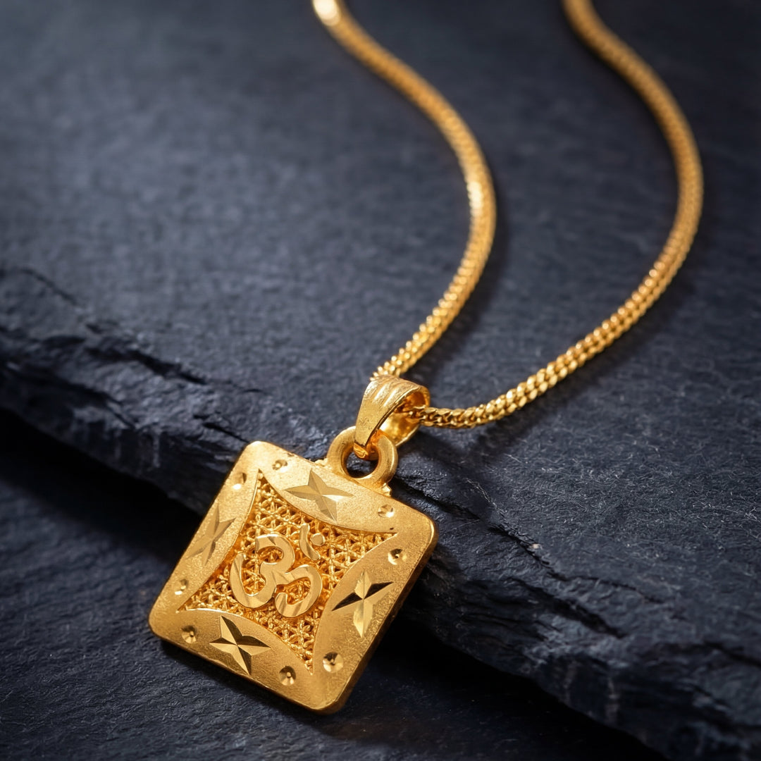 Unisex Micro Gold Plated Om Pendant With Chain