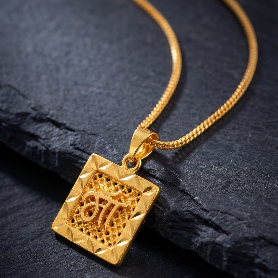 Unisex Micro Gold Plated Maa Pendant With Chain