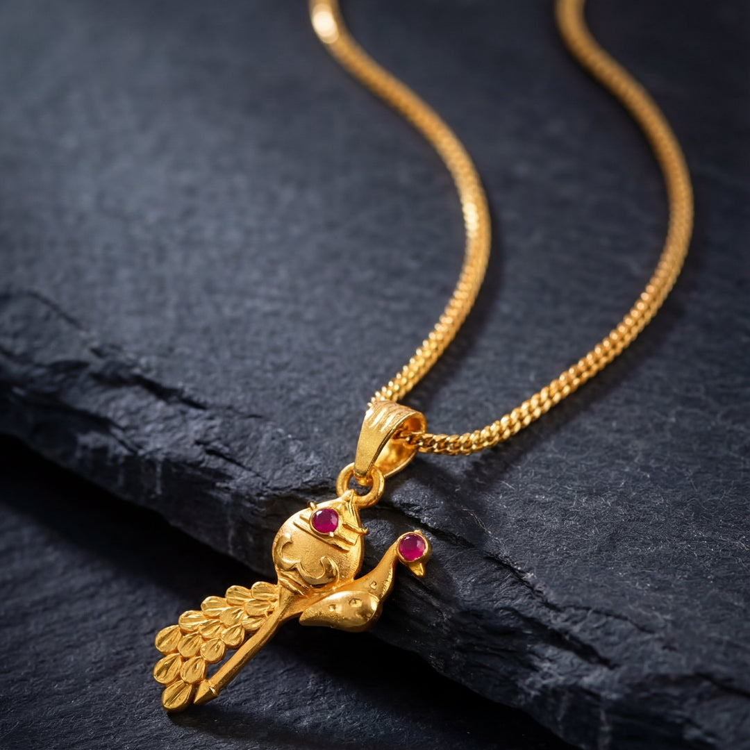 Unisex Micro Gold Plated Peacock Pendant With Chain