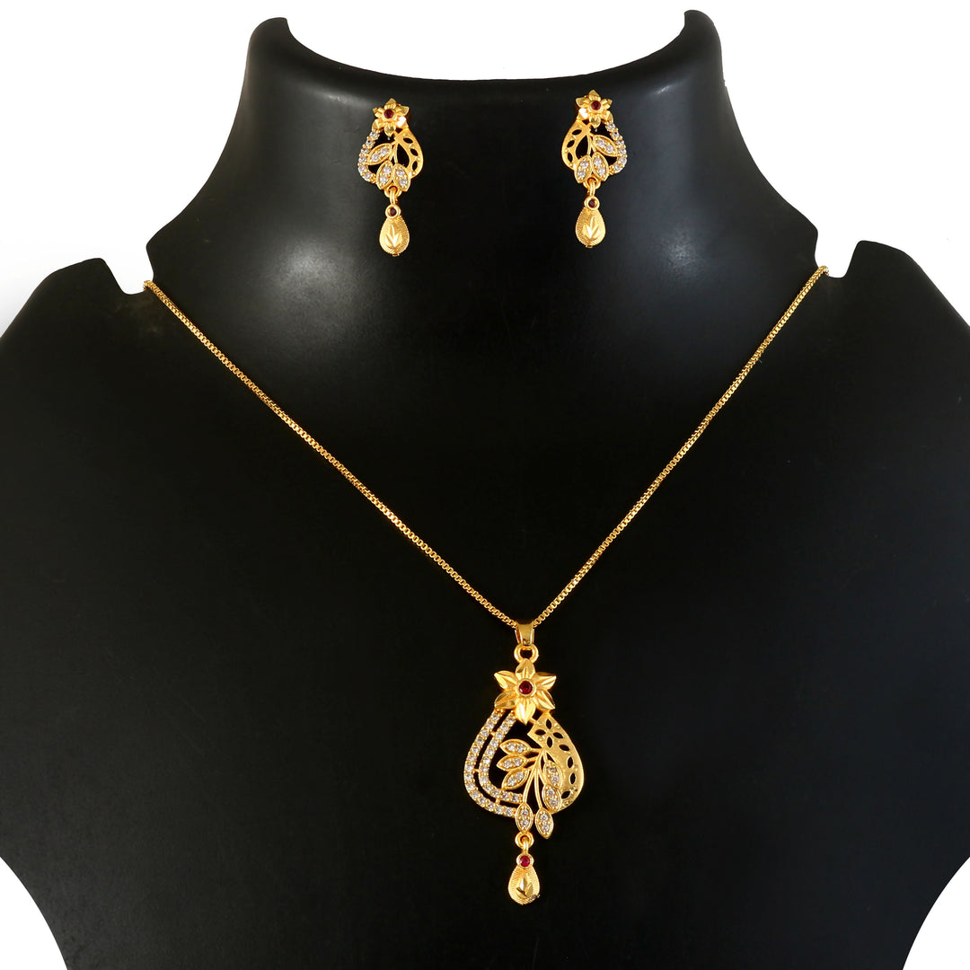 Gold-Plated American - Diamond Studded Pendant Necklace Set with Earrings