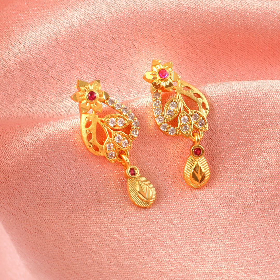 Gold-Plated American - Diamond Studded Pendant Necklace Set with Earrings