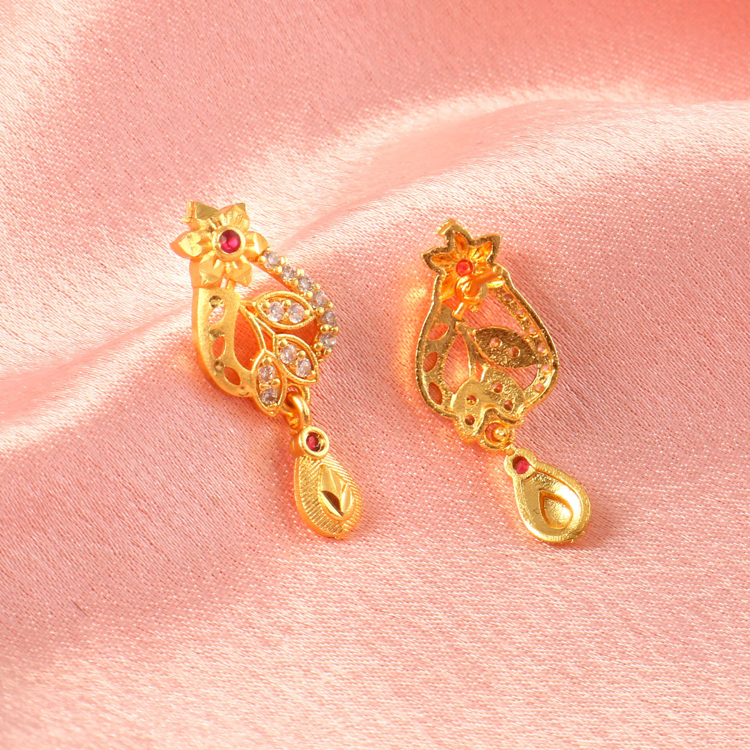 Gold-Plated American - Diamond Studded Pendant Necklace Set with Earrings