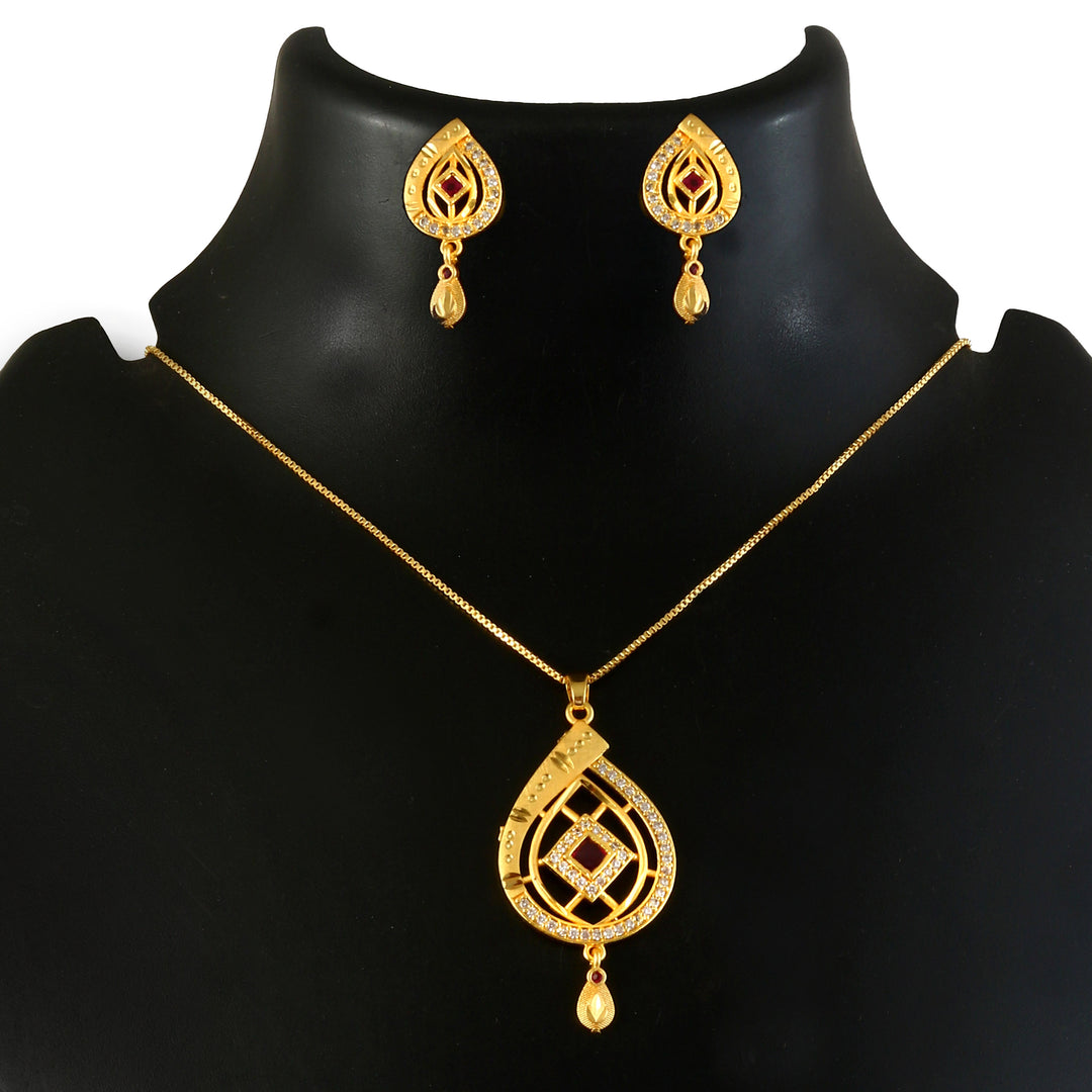 Gold-Plated American - Diamond Studded Pendant Necklace Set with Earrings