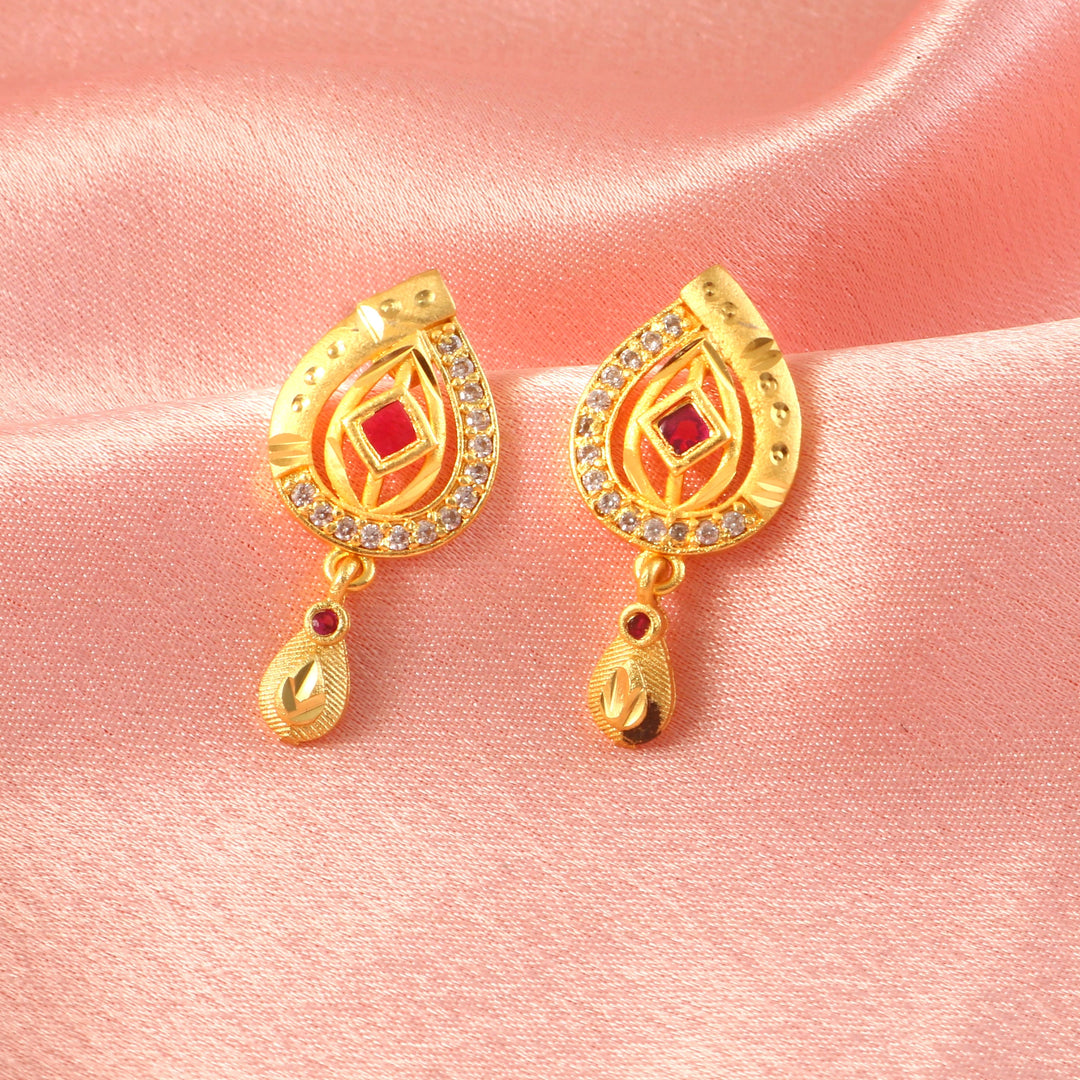 Gold-Plated American - Diamond Studded Pendant Necklace Set with Earrings