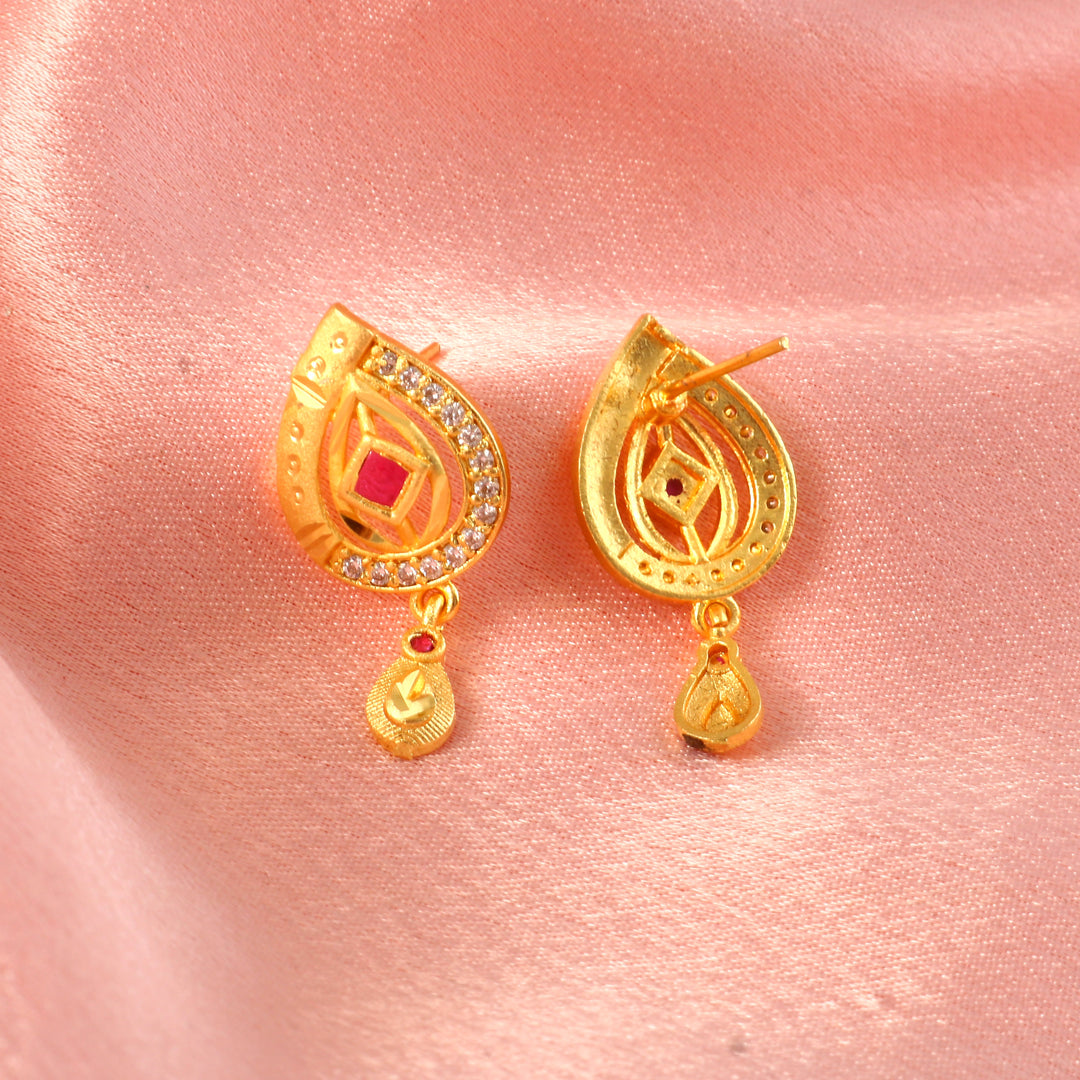 Gold-Plated American - Diamond Studded Pendant Necklace Set with Earrings