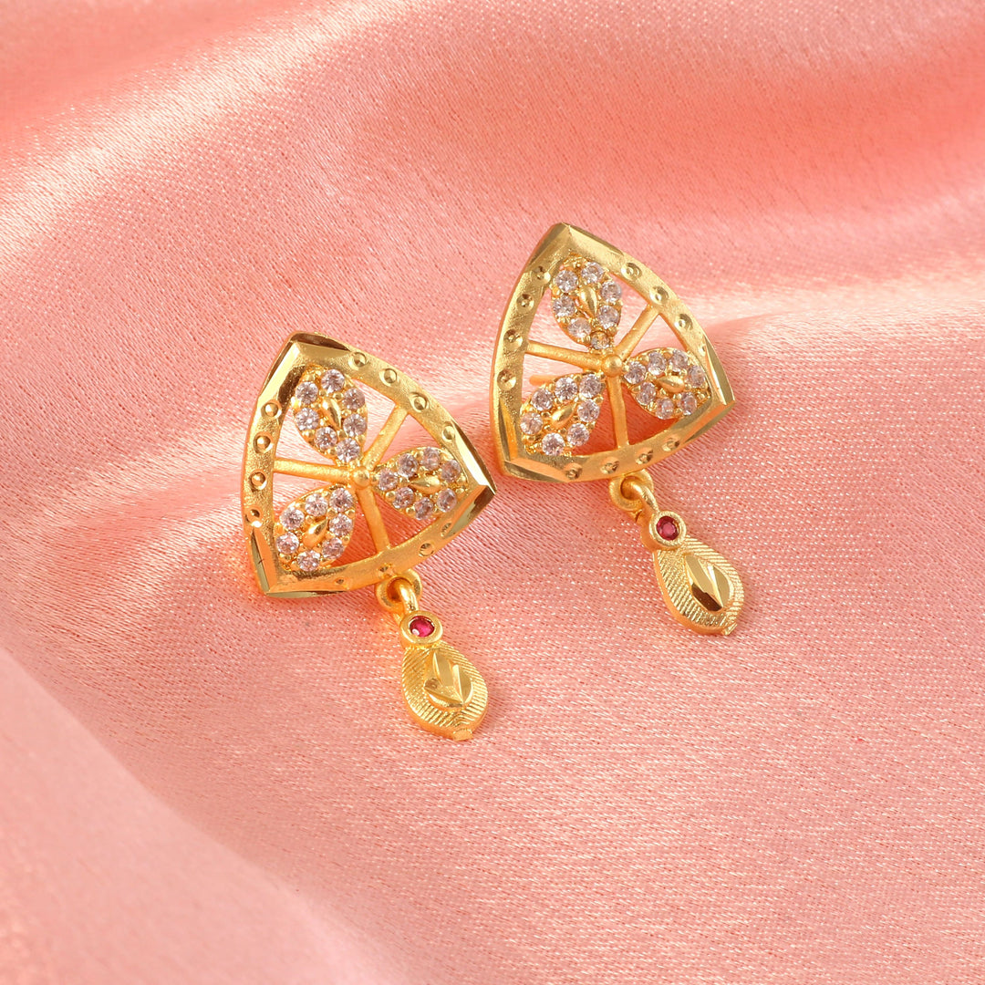 Gold-Plated American - Diamond Studded Pendant Necklace Set with Earrings