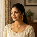 Load image into Gallery viewer, Gold-Plated American - Diamond Studded Pendant Necklace Set with Earrings
