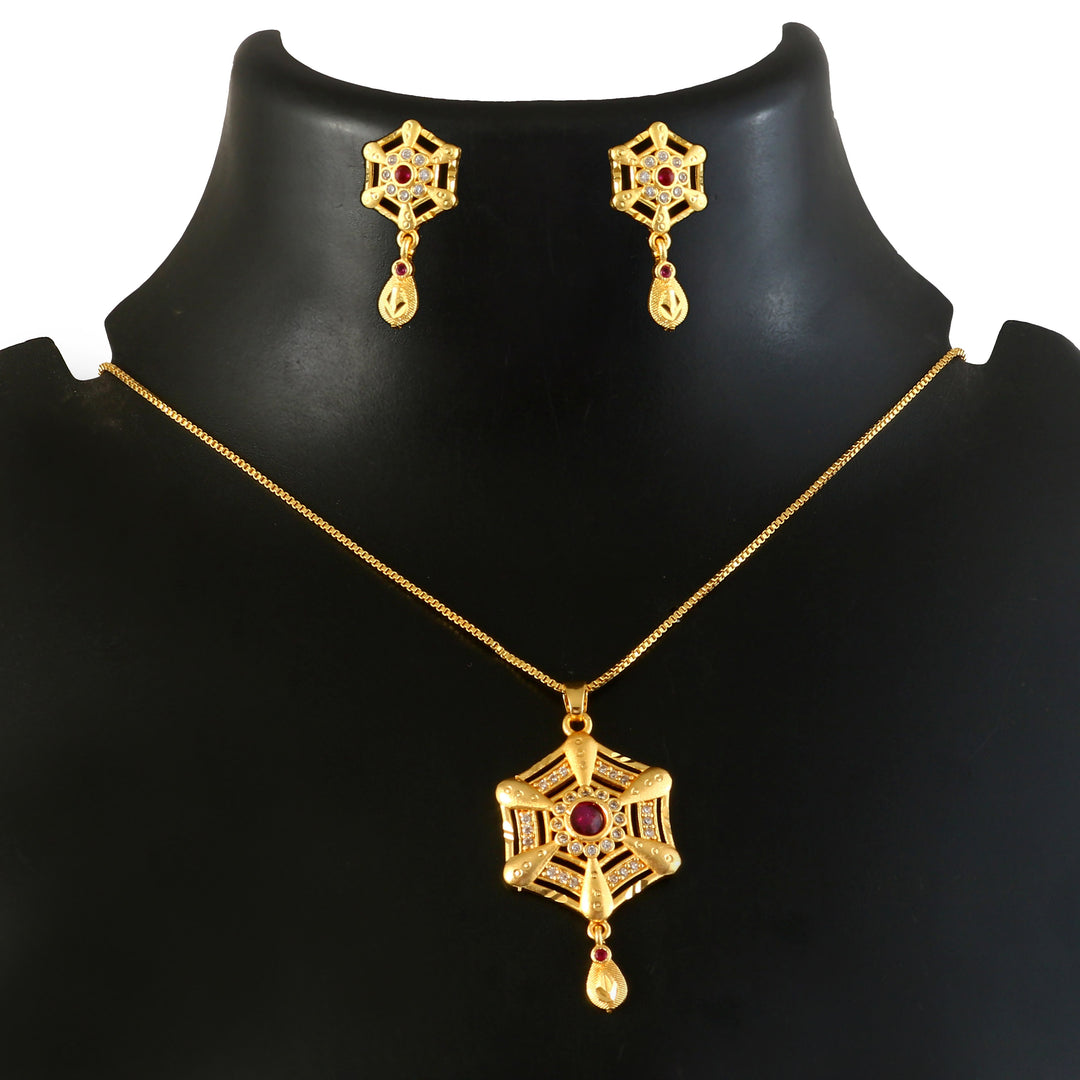 Gold-Plated American - Diamond Studded Pendant Necklace Set with Earrings