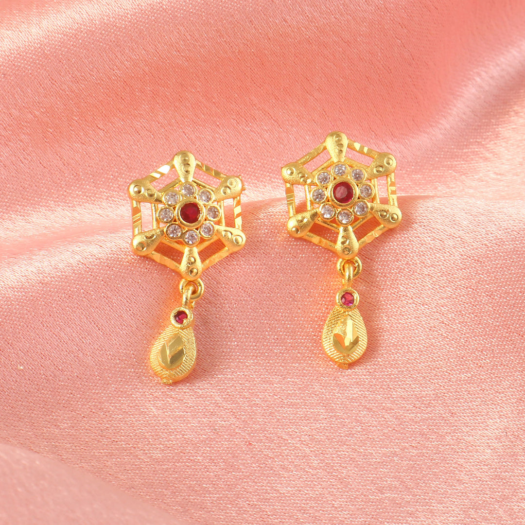Gold-Plated American - Diamond Studded Pendant Necklace Set with Earrings